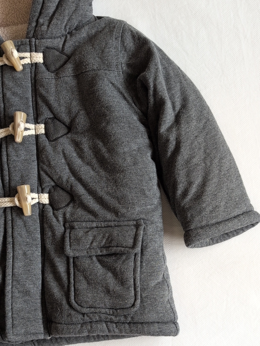 George Baby Charcoal Gray Hooded Toggle Duffle Coat Fleece Lined 12-18M - Picture 10 of 10
